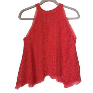 Anthropologie Moon River | Coral Boho Crochet Split Back Halter Top, Medium